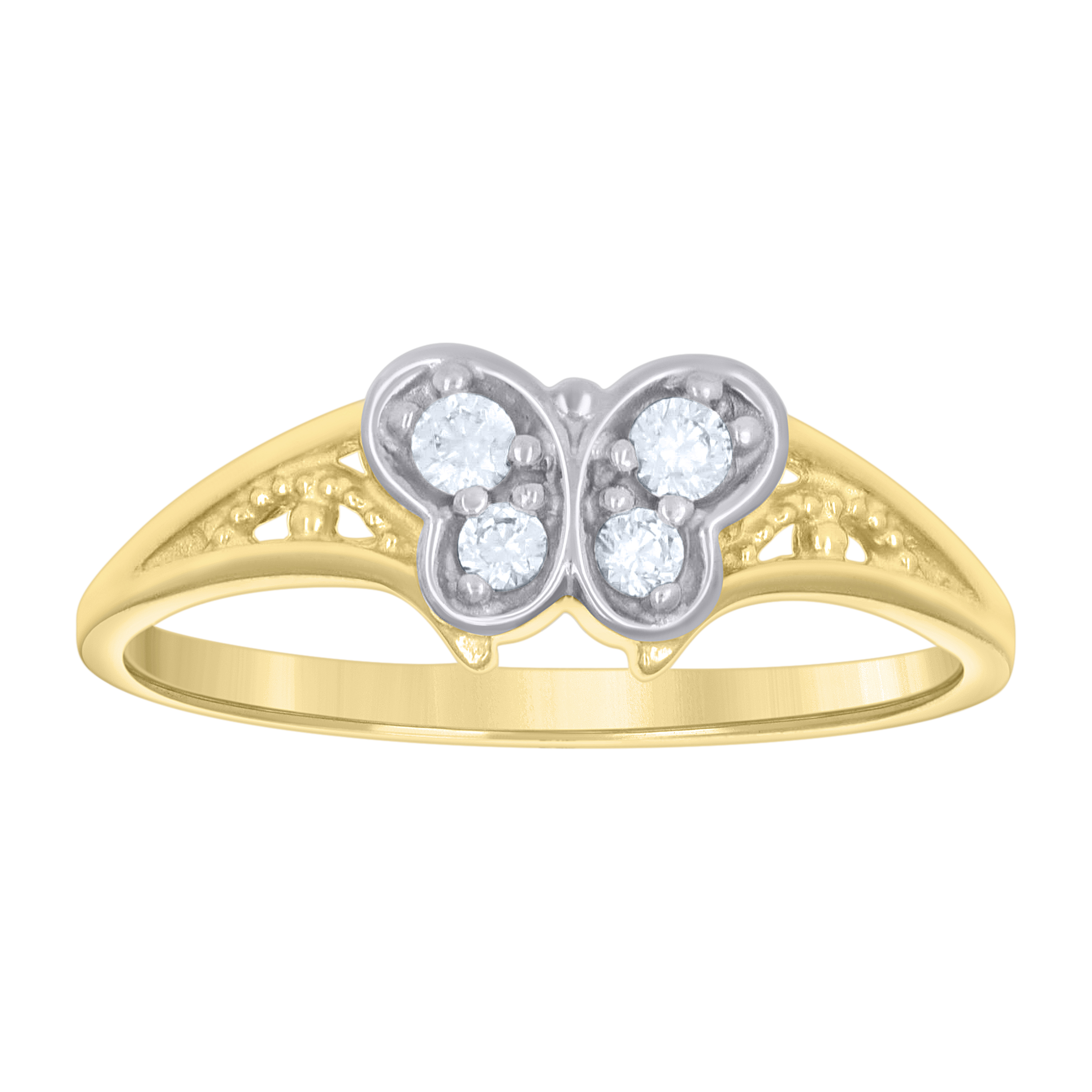 10kt Two-tone Gold Womens Cubic-Zirconia Butterfly Fashion Ring
