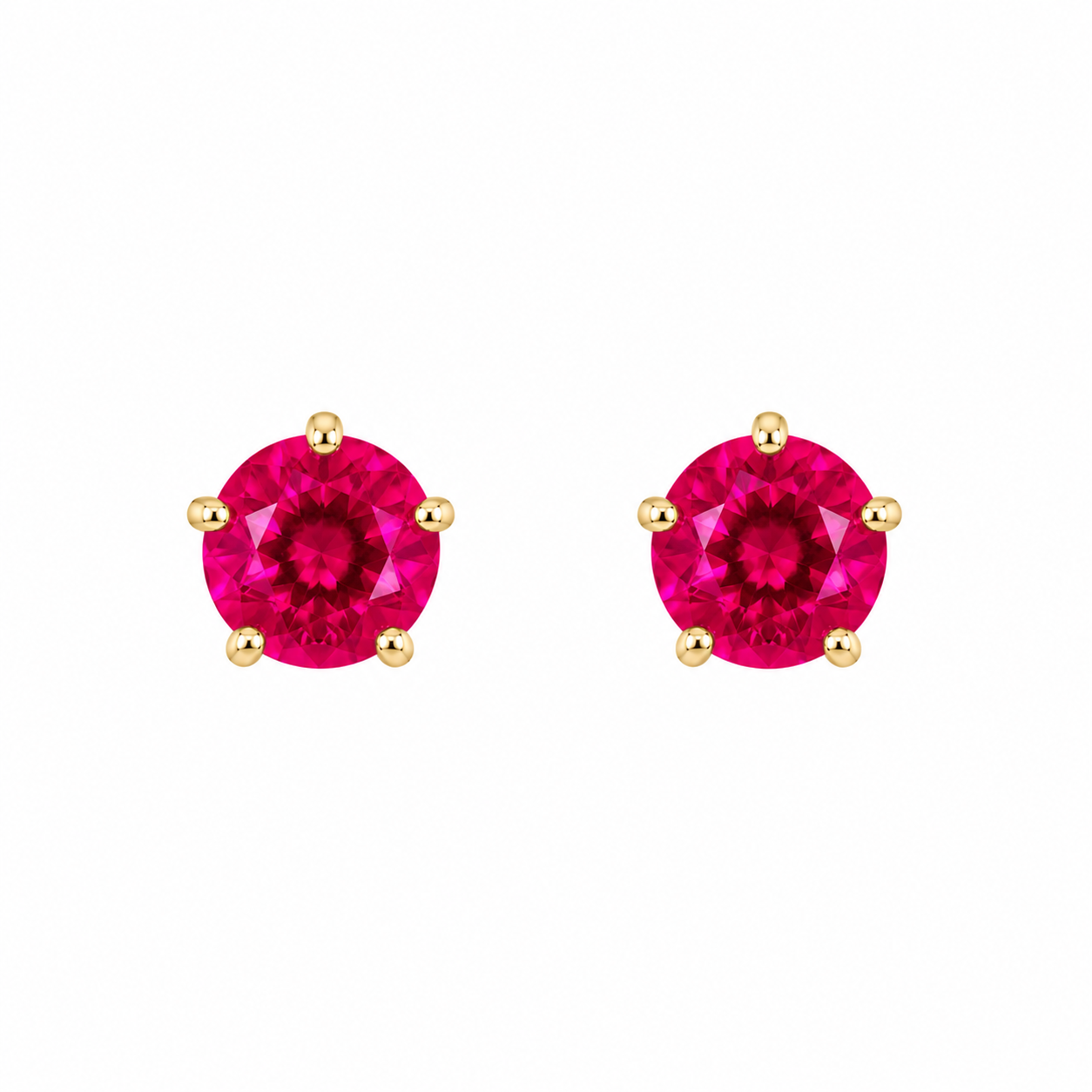 10KT Gold 3MM Ruby CZ July Birthstone Stud Earrings with Screback Ball