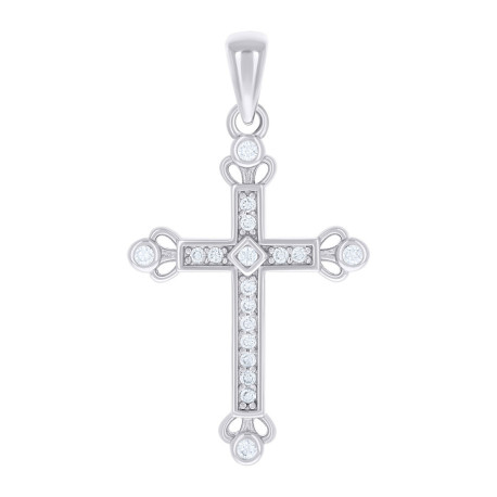 925 Sterling Silver Unisex Round Cubic-Zirconia Cross Religious Charm Pendant