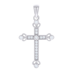 925 Sterling Silver Unisex Round Cubic-Zirconia Cross Religious Charm Pendant