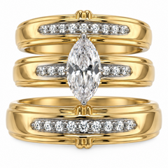 10KT Gold His and Hers Wedding Trio Set with Marquise CZ