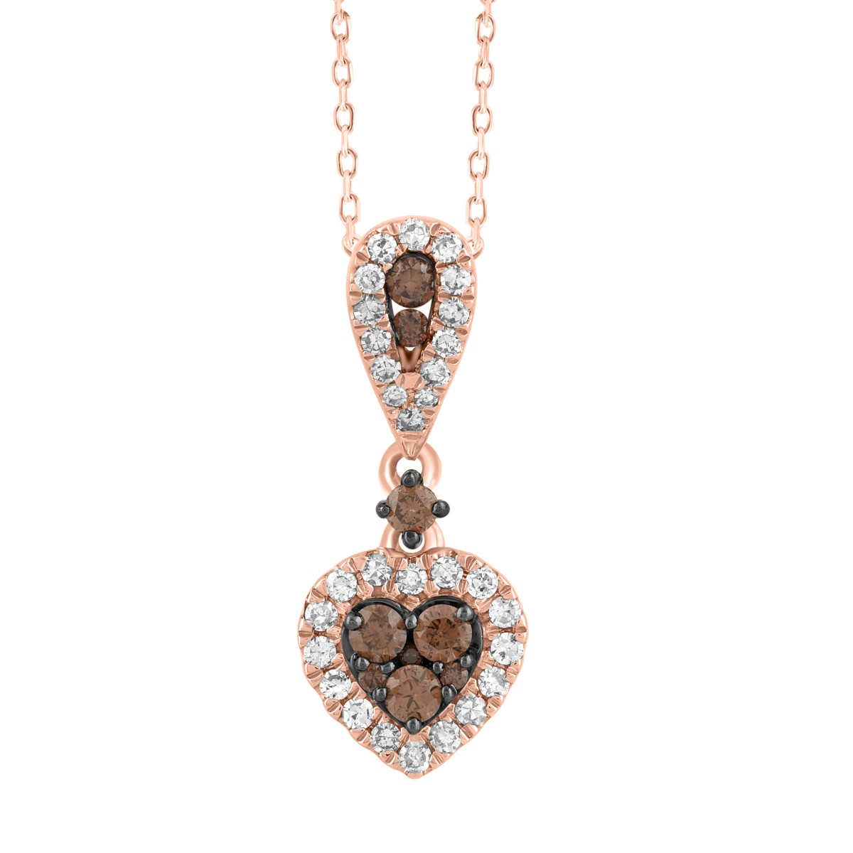 14K ROSE GOLD LADIES PENDANT WITH CHAIN 0.50CT CHOCOLATE DIAMONDS AND WHITE DIAMONDS