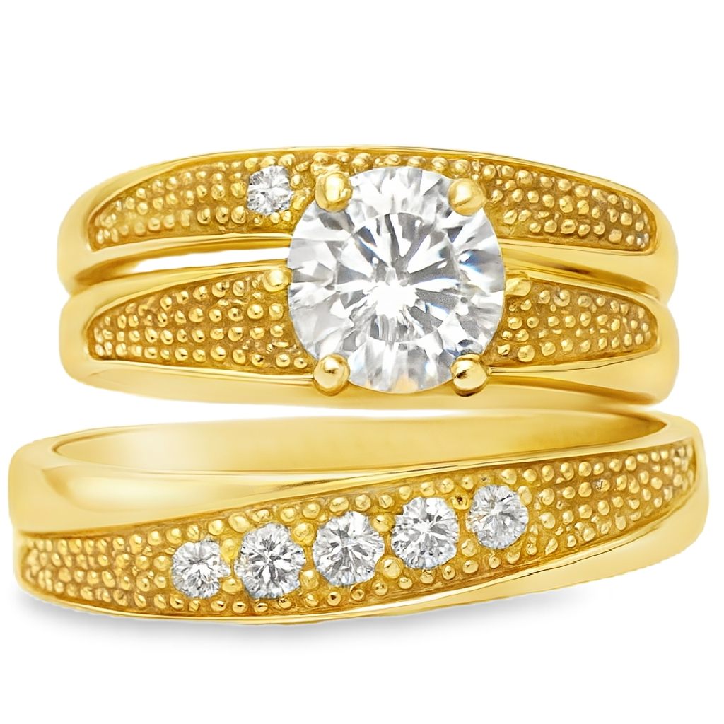 10KT Gold His and Hers Wedding Trio Set