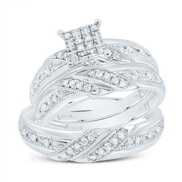 10K YELLOW GOLD PRINCESS DIAMOND HALO MATCHING WEDDING RING SET 0.33 CTTW