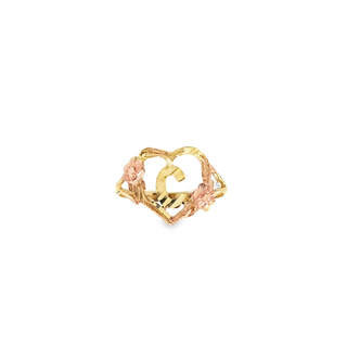 10KT GOLD HEART INITIAL RING "C" WITH FLOWER RING