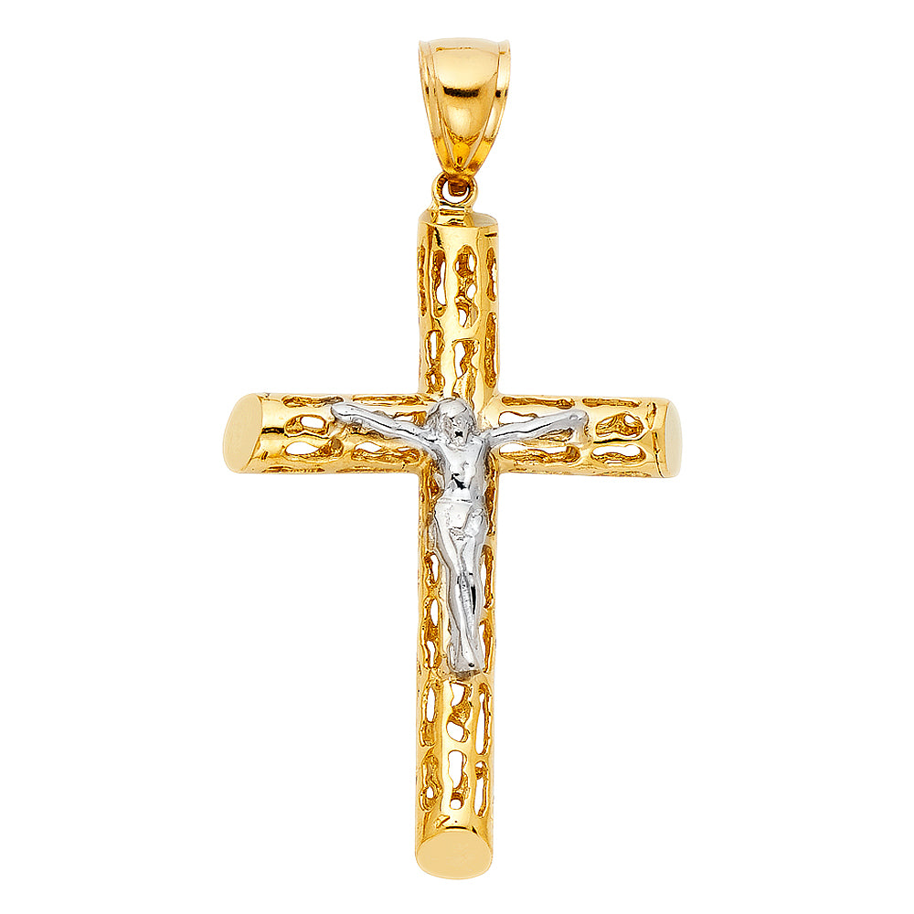 10KT Gold Cross Crucifix Pendant 2IN + Bail