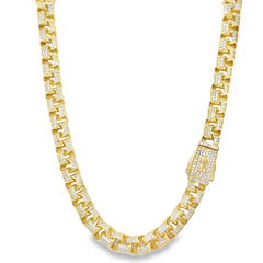 10KT Yellow Gold 8MM Monaco Chino Link Chain 24 inches with CZ. Made t