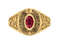 10KT Yellow Gold Kinder Spirit Graduation Ring Red Stone Size 3.5
