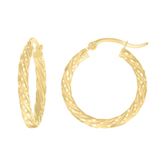 10Kt Yellow Gold Womens Diamond-cut Spotted Patterned Fancy Hoop Earri