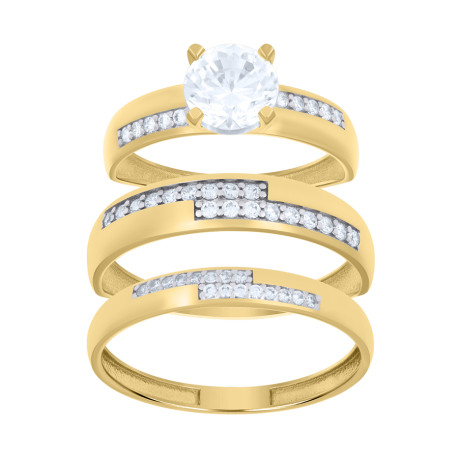 14kt Two-tone Gold Cubic-Zirconia His & Hers Trio Ring Set