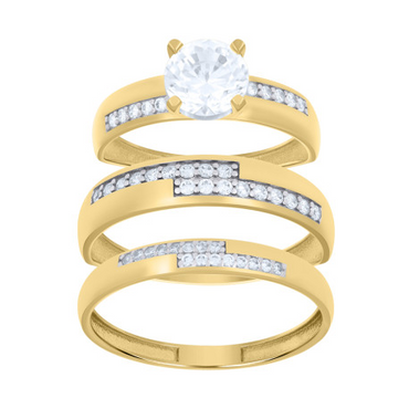14kt Two-tone Gold Cubic-Zirconia His & Hers Trio Ring Set