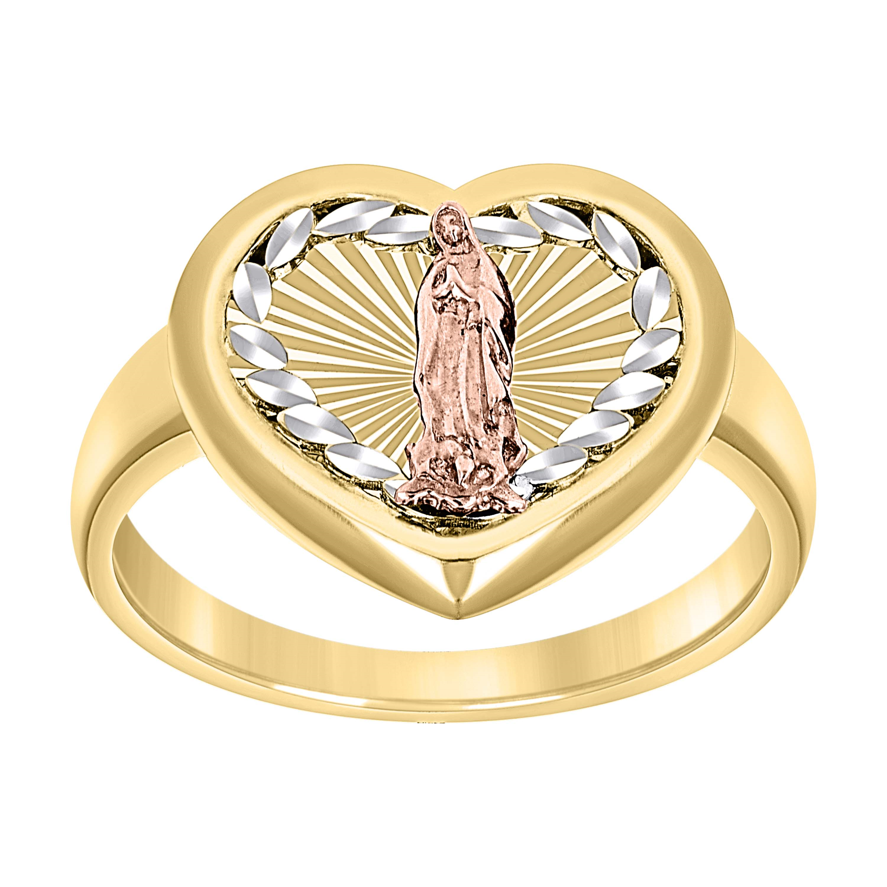 10kt Yellow Gold Womens Heart Virgen de Guadalupe Virgin Mary Religiou