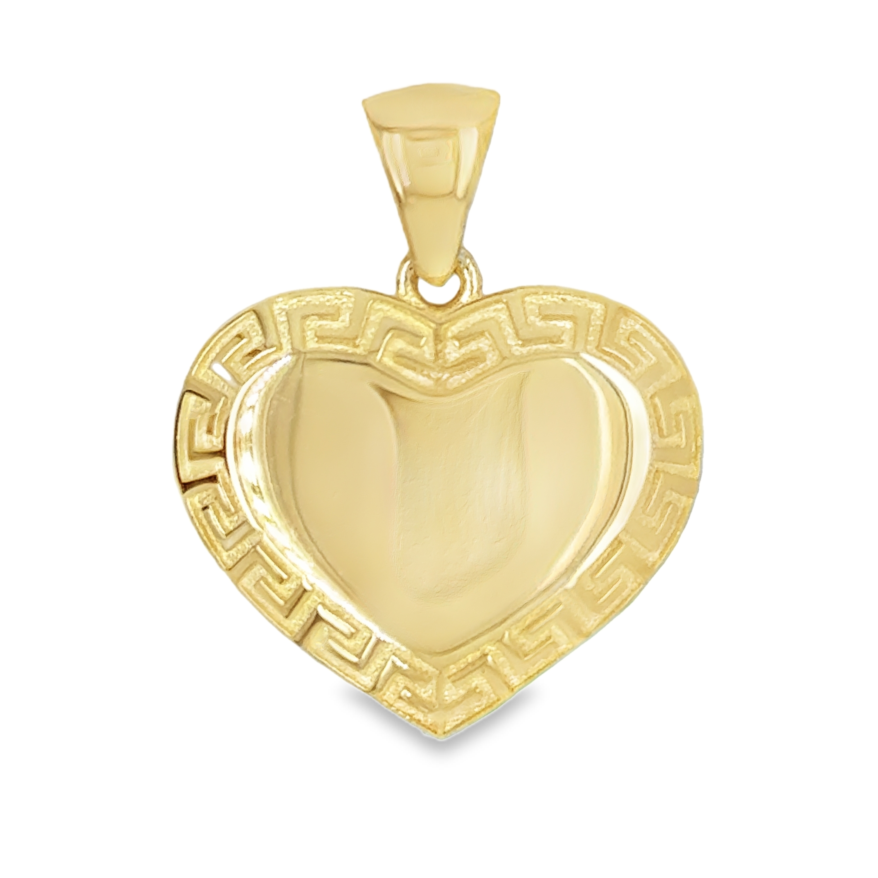 10KT Yellow Gold 17MM Heart Pendant with Greek Pattern FREE ENGRAVING