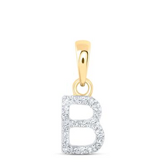 10K YELLOW GOLD ROUND DIAMOND INITIAL B LETTER PENDANT 0.12 CTTW
