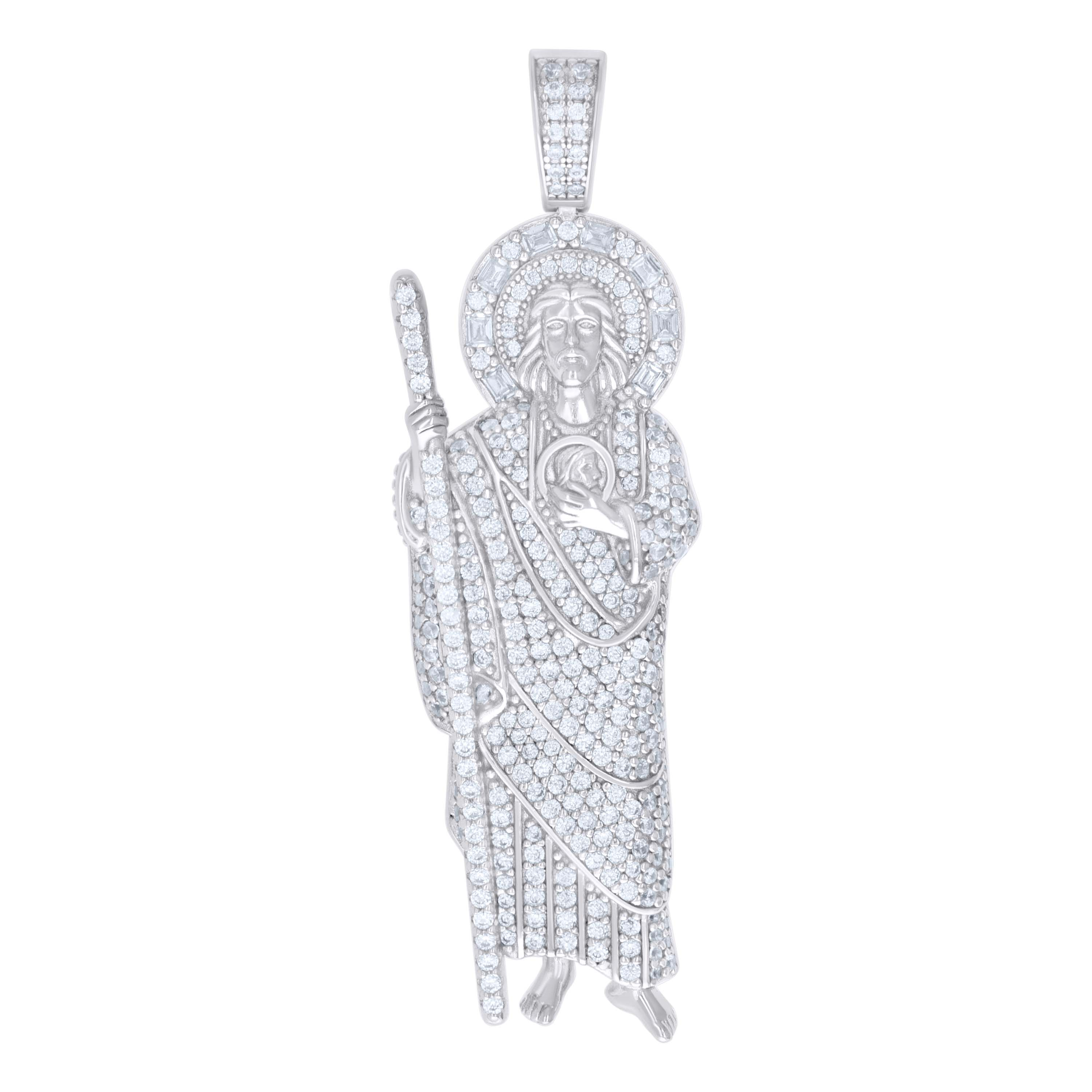 925 Sterling Silver Unisex Round Baguette Cubic-Zirconia ST. Jude San