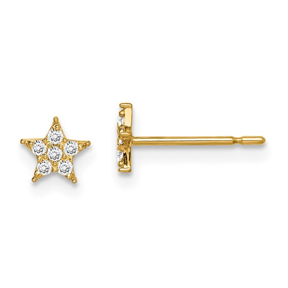 14KT Gold Star CZ Earrings with Push Back