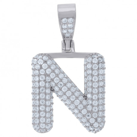 925 Sterling Silver Unisex Cz Initial Alphabet N Charm Pendant
