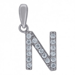 925 Sterling Silver Cubic-Zirconia Initial N Charm Pendant