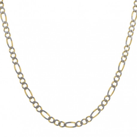 10kt Two-tone Gold Solid Figaro Pave Chain 2.5mm 22 Inches