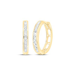 10K YELLOW GOLD ROUND DIAMOND HOOP EARRINGS 1/5 CTTW