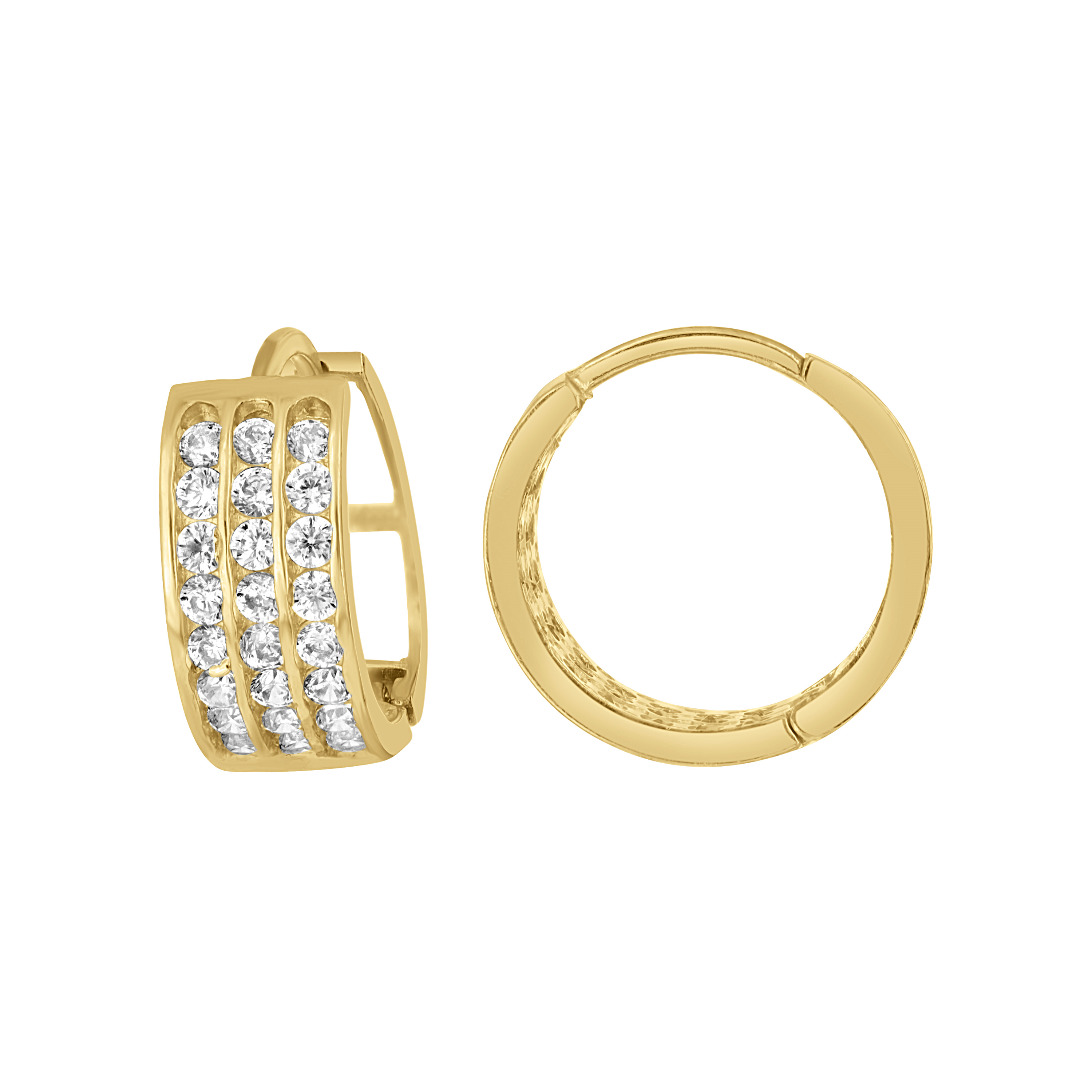 10kt Yellow Gold Womens CZ Cubic Zirconia Triple Row Hoop Earrings