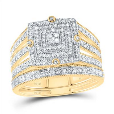 1/2CTW-DIAMOND SQUARE DOUBLE HALO BRIDAL SET IN 14KT YELLOW GOLD