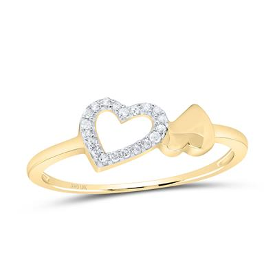 10k Yellow Gold Round Diamond Slender Heart Ring 1/20 Cttw