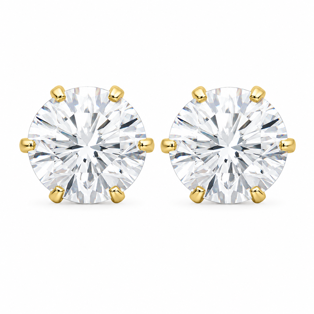 10KT Gold 7MM White CZ Stud Earrings with Push Back