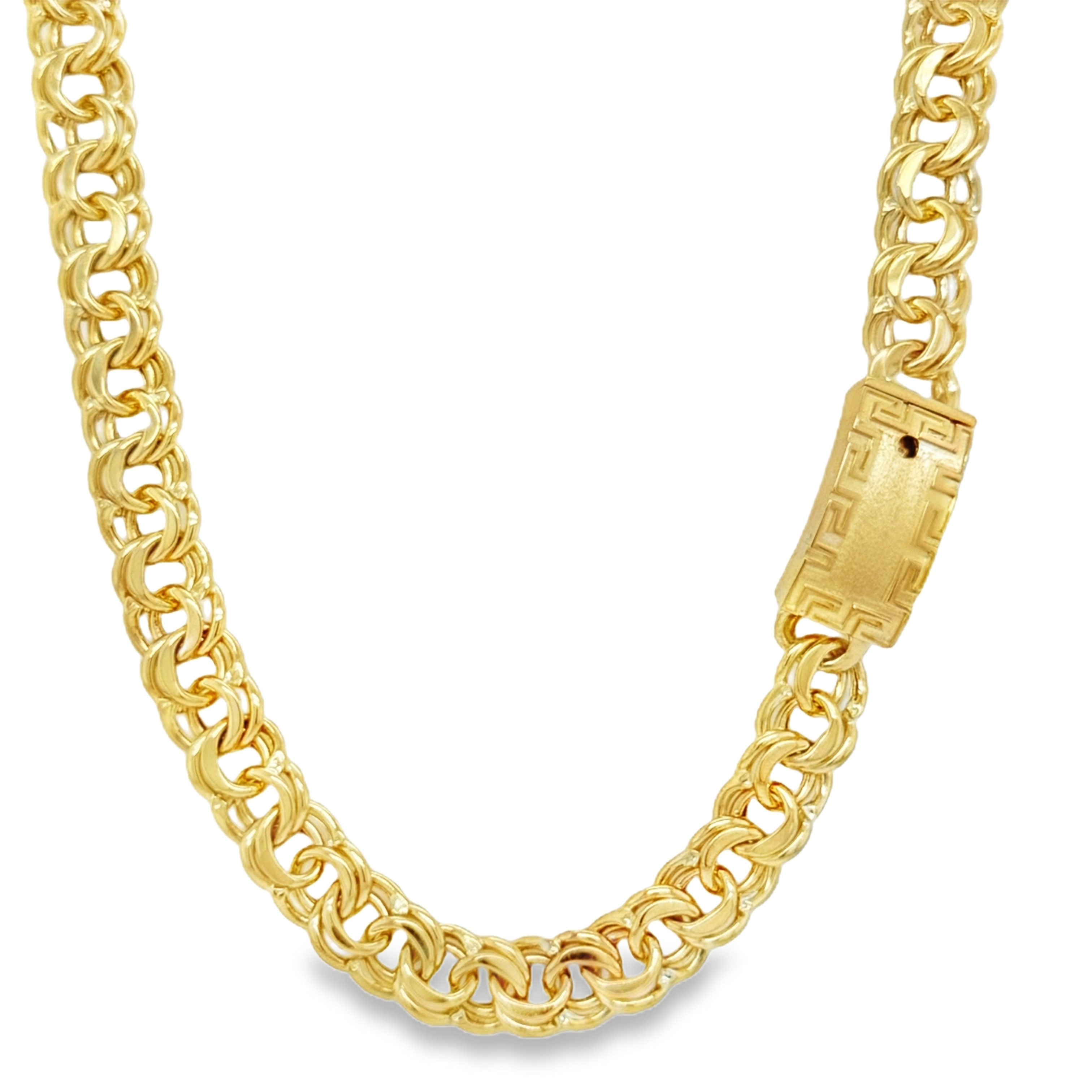 10KT Gold 9MM Chino Link Monaco Chain with Greek Border 22 Inches FREE