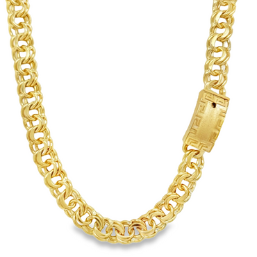 10KT Gold 9MM Chino Link Monaco Chain with Greek Border 20 Inches FREE