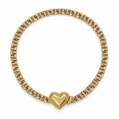 10KT Gold 4MM Chino Bar Heart Bracelet with Greek Bars, Diamond Cut Li