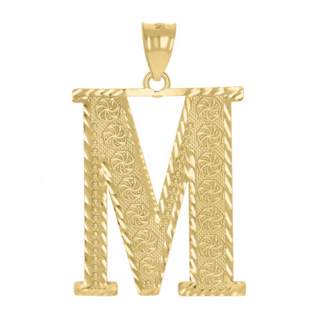 10kt Yellow Gold Unisex Diamond-Cut Initial Letter M Charm Pendant, 1