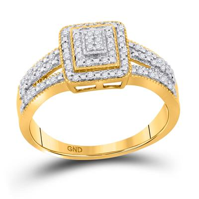 10k Yellow Gold Round Diamond Square Cluster Bridal Engagement Ring 1/