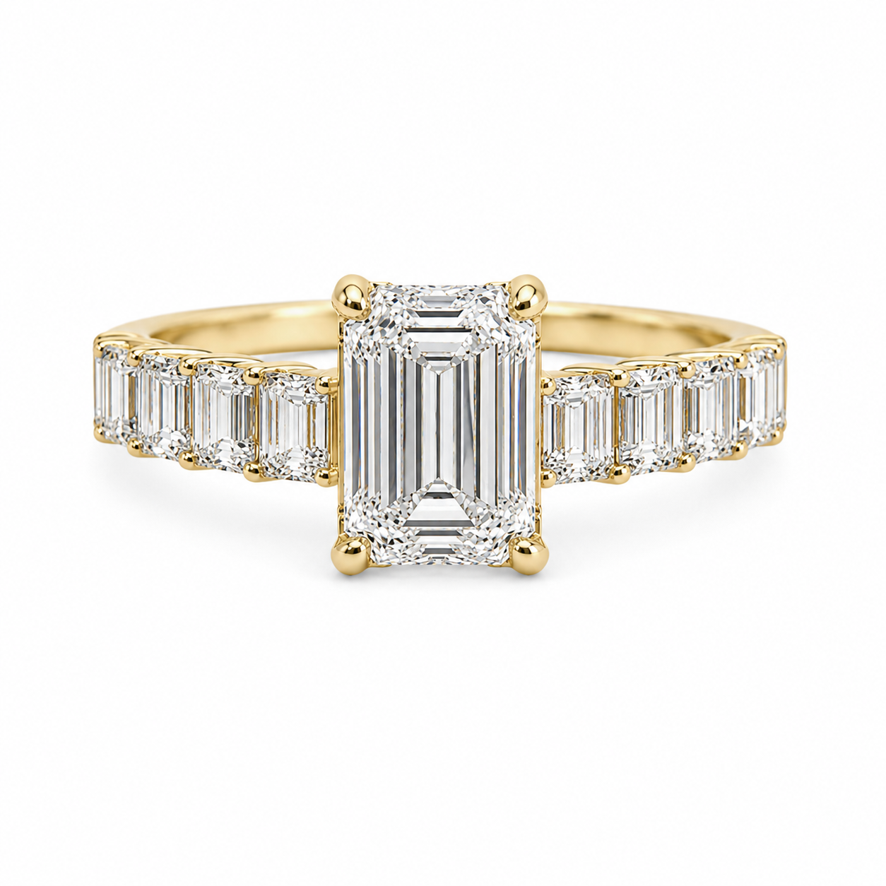 14KT Yellow Gold 4.56CTTW Certified Lab-Created Emerald Cut Engagement
