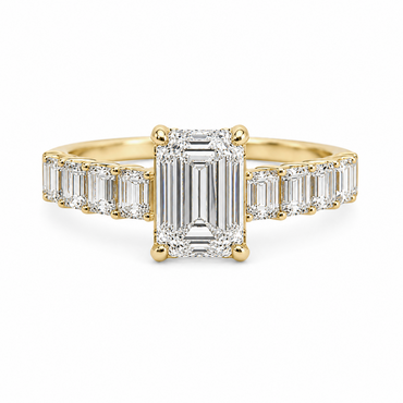 14KT Yellow Gold 4.56CTTW Certified Lab-Created Emerald Cut Engagement