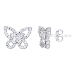 925 Sterling Silver Womens Cubic-Zirconia Butterfly Stud Earrings