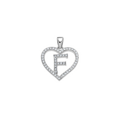 925 Sterling Silver Womens Cubic Zirconia Initial Letter F Heart Charm