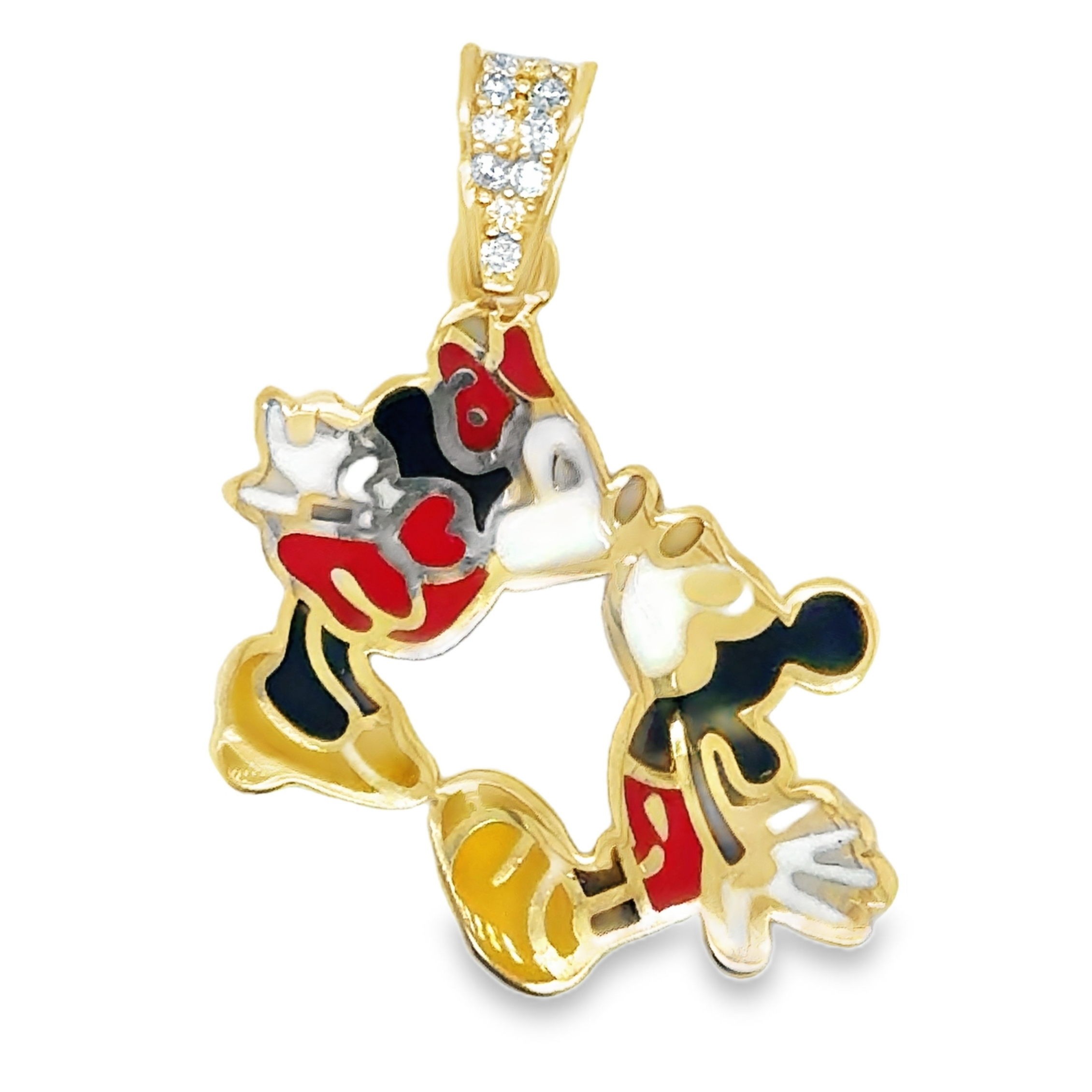 10KT Yellow Gold Enamel Cartoon Couple Kissing Pendant