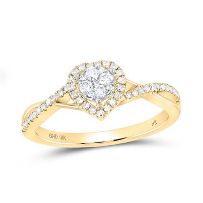 10k Yellow Gold Round Diamond Heart Ring 1/3 Cttw