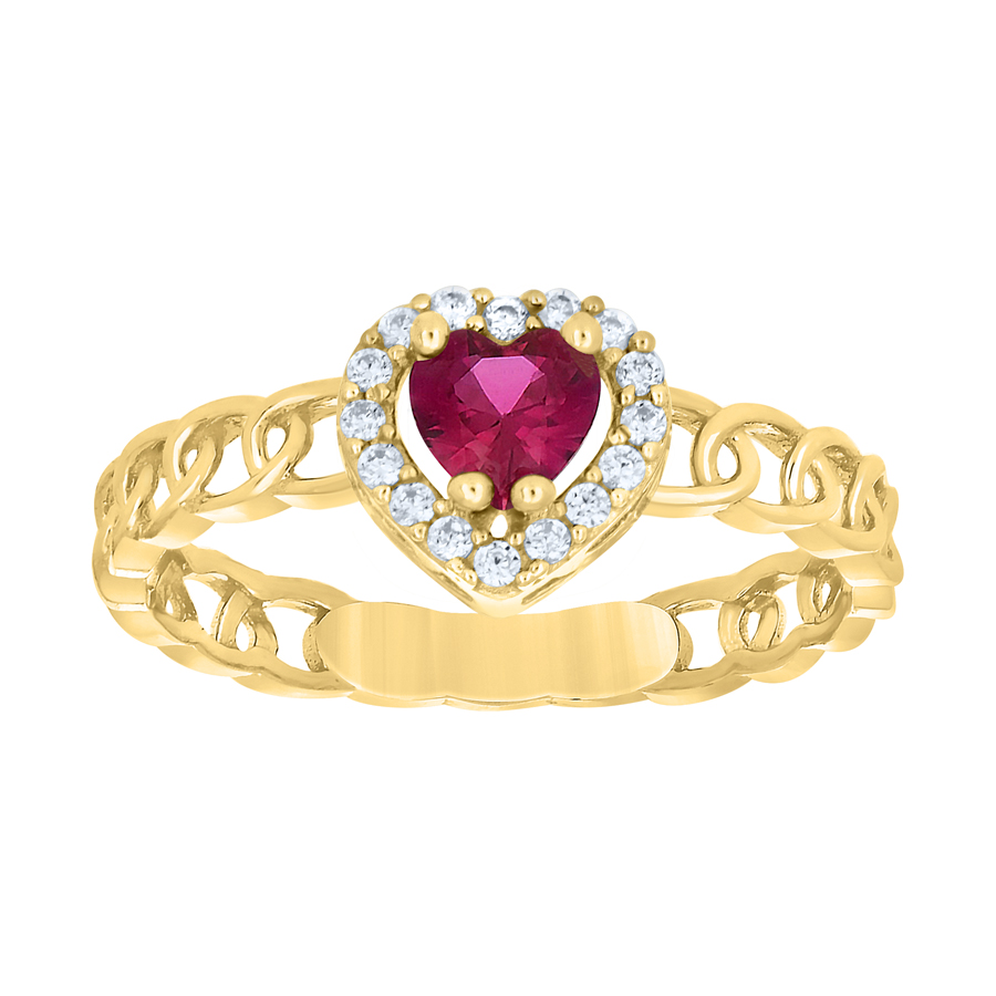 10kt Yellow Gold Womens Red Heart Cubic-Zirconia Fashion Ring