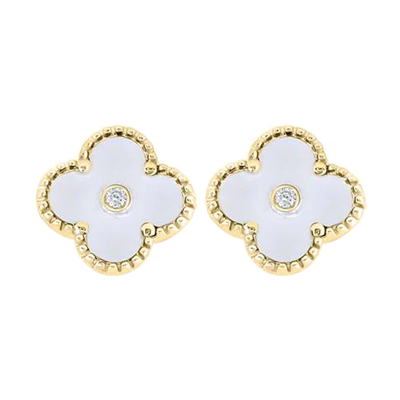 10k Yellow Gold Round Diamond Clover Small Earrings 0.016 Cttw