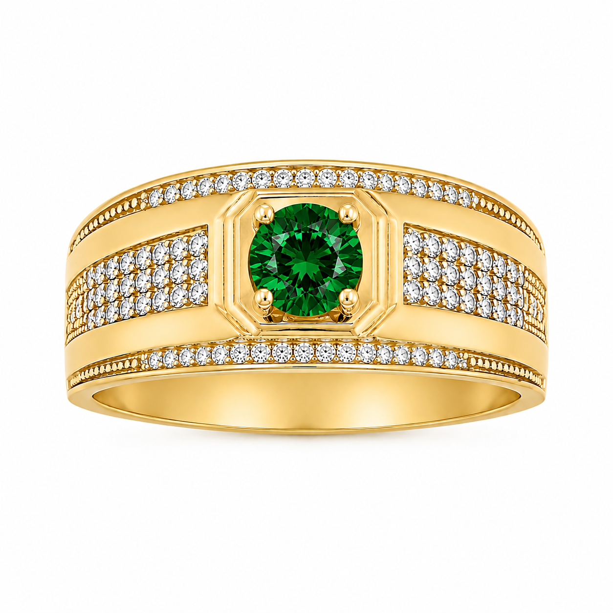 10KT Yellow Gold Mens Ring with Red Stone