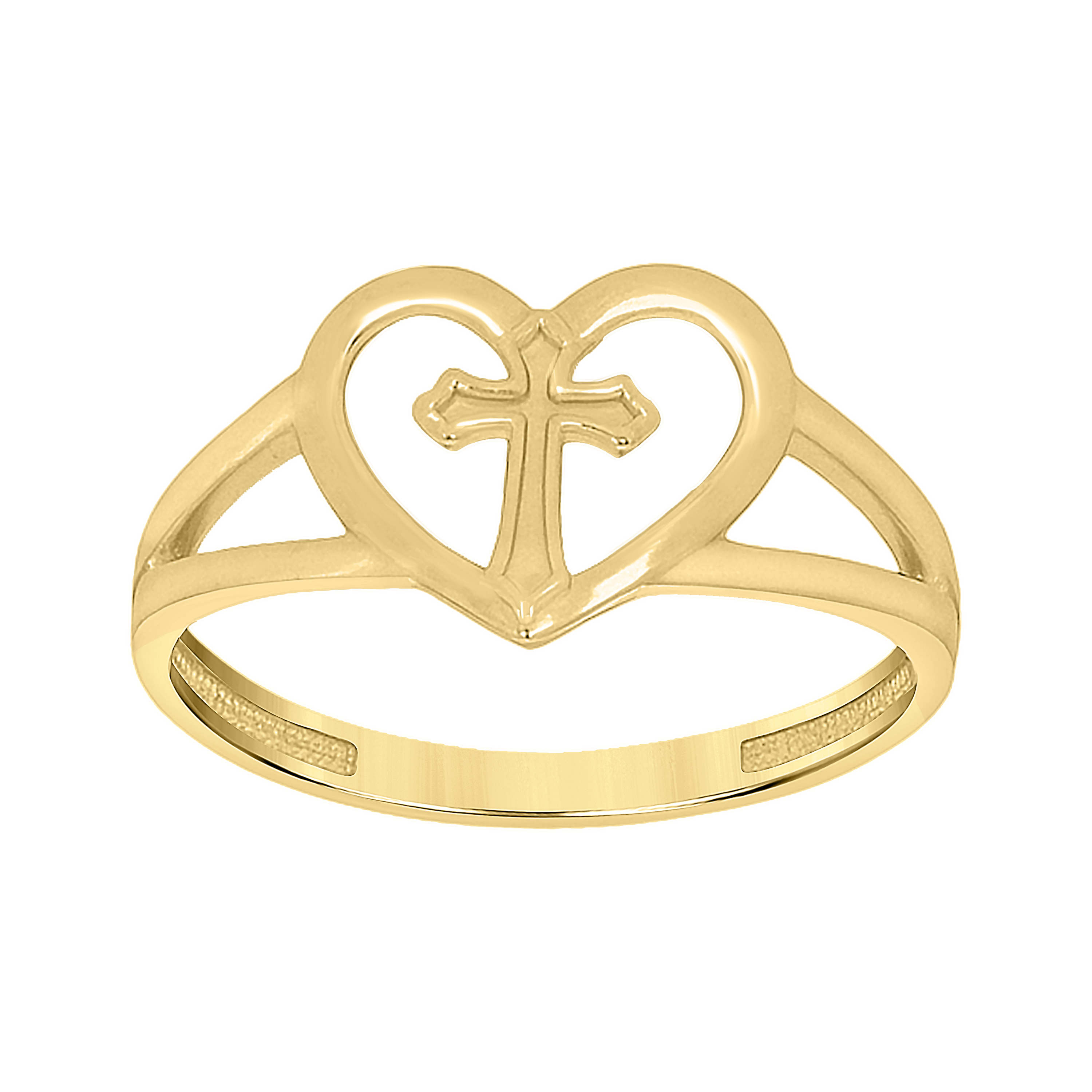 10kt Yellow Gold Womens Heart Cross Ring