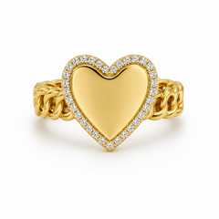 10KT Gold Chino Link Heart Ring with CZ Bezel