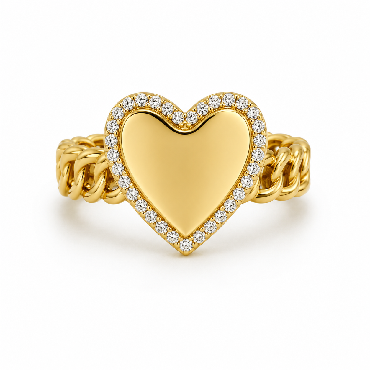 10KT Gold Chino Link Heart Ring with CZ Bezel
