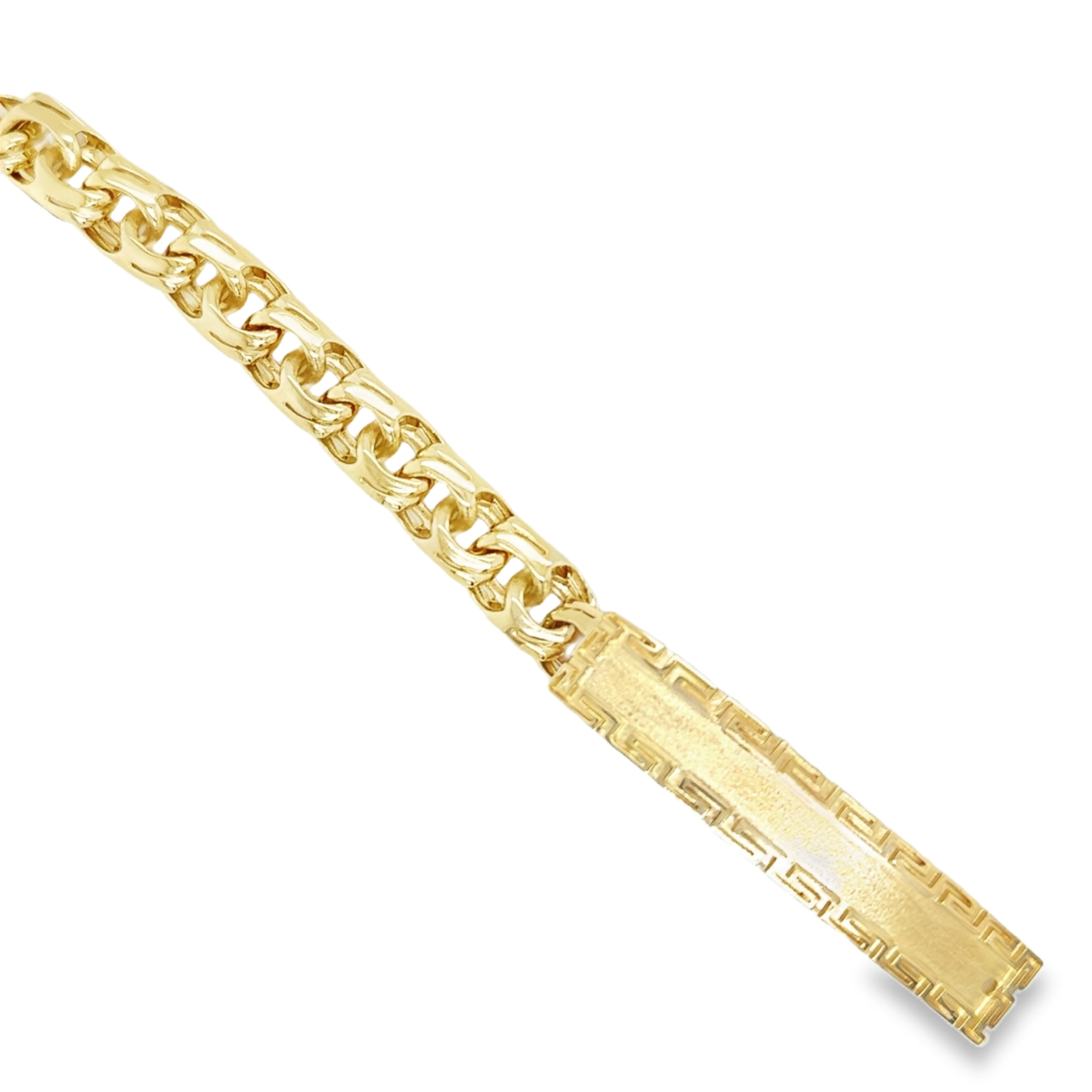 10KT Gold 10MM Chino Monaco Bracelet with Greek Border 8.5 Inches FREE ENGRAVING