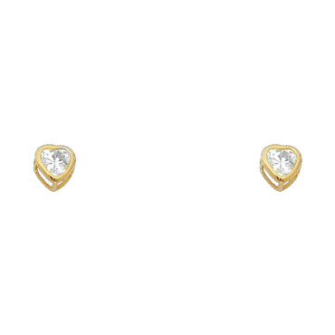 10KT Gold 3MM Heart Bezel CZ Earrings with Screwbacks