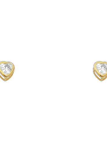 10KT Gold 3MM Heart Bezel CZ Earrings with Screwbacks
