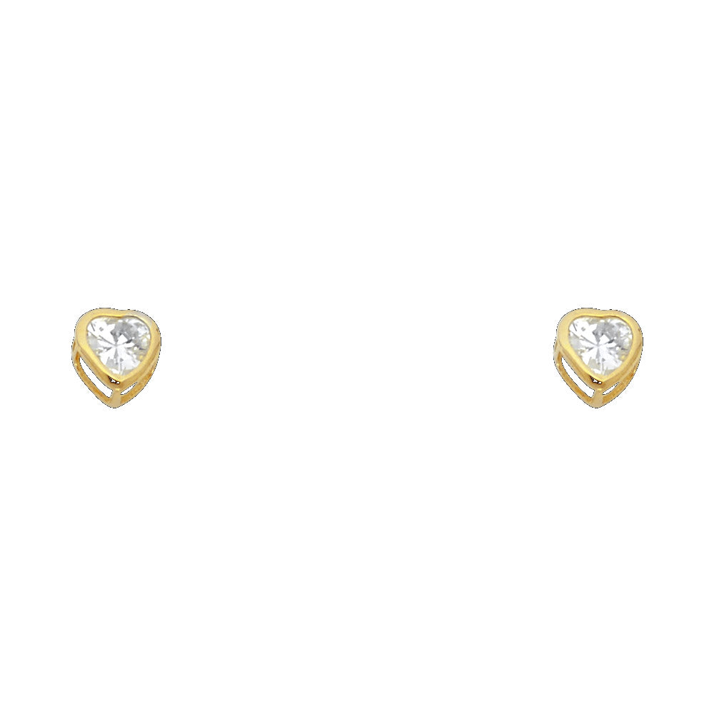 10KT Gold 3MM Heart Bezel CZ Earrings with Screwbacks