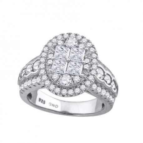 925 Sterling Silver Womens Cubic Zirconia Oval Engagement Ring